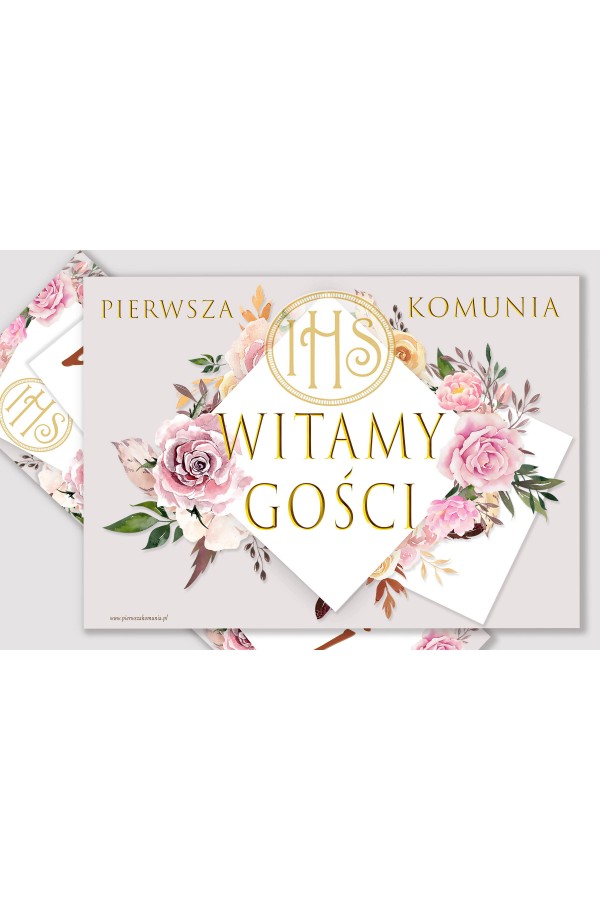 Affiche de communion personnalisée avec nom - Pivoine et rose - obraz 2