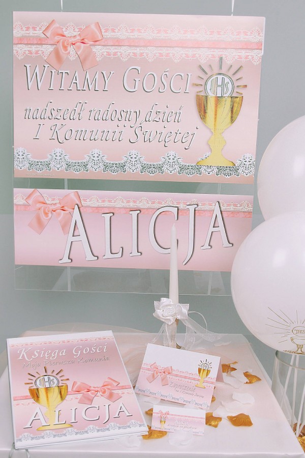 Personalized communion poster with name - Lace pink Personalized communion poster with name - Lace pink - obraz 1