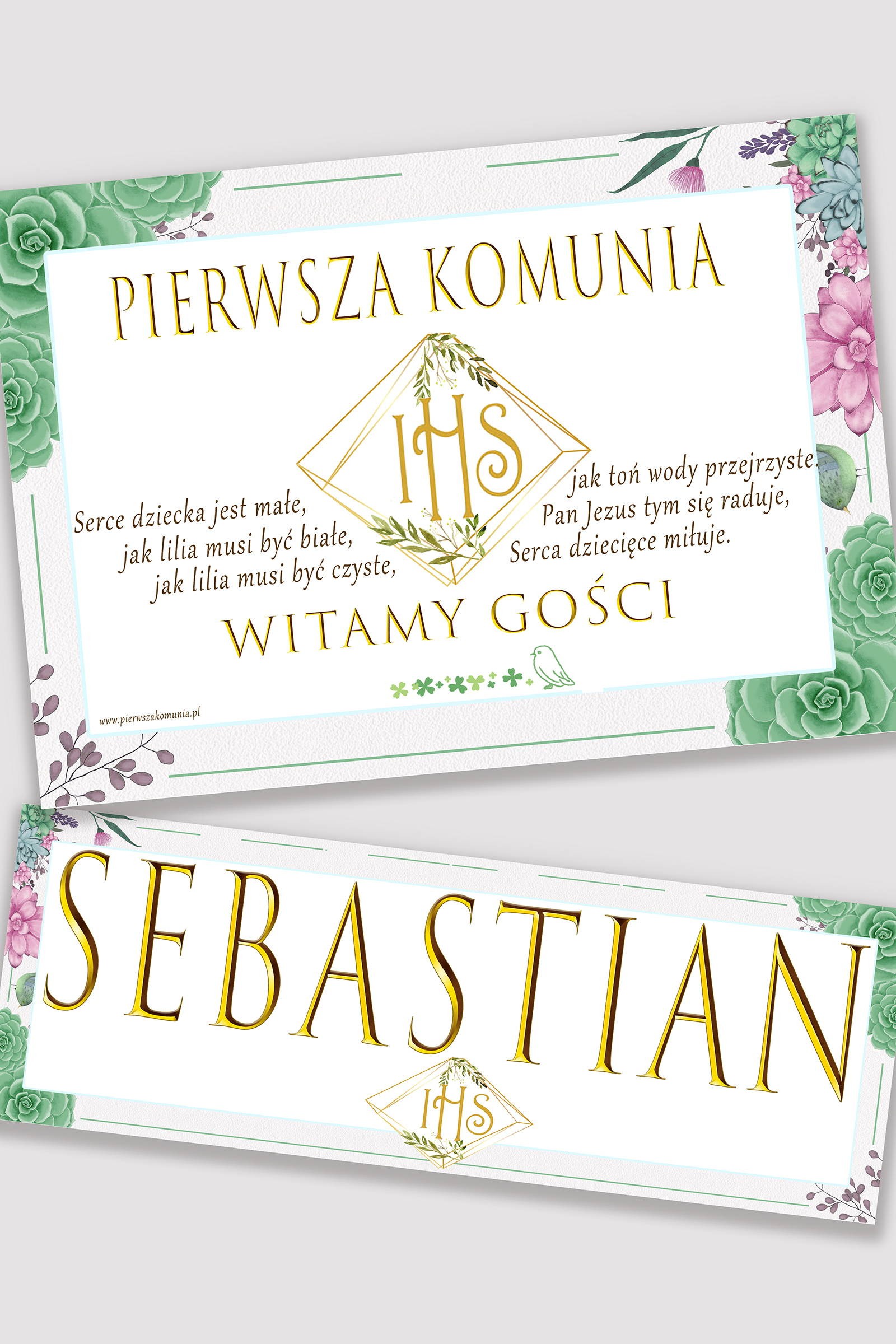 Affiche de communion personnalisée avec nom - Diamants avec eucalyptus - obraz 0