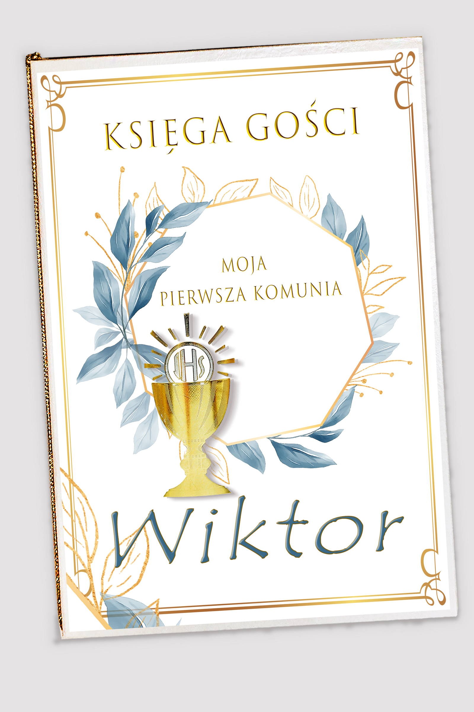 Personalized communion memorial book - Gold with a touch of navy blue Personalized communion memorial book - Gold with a touch of navy blue - obraz 0