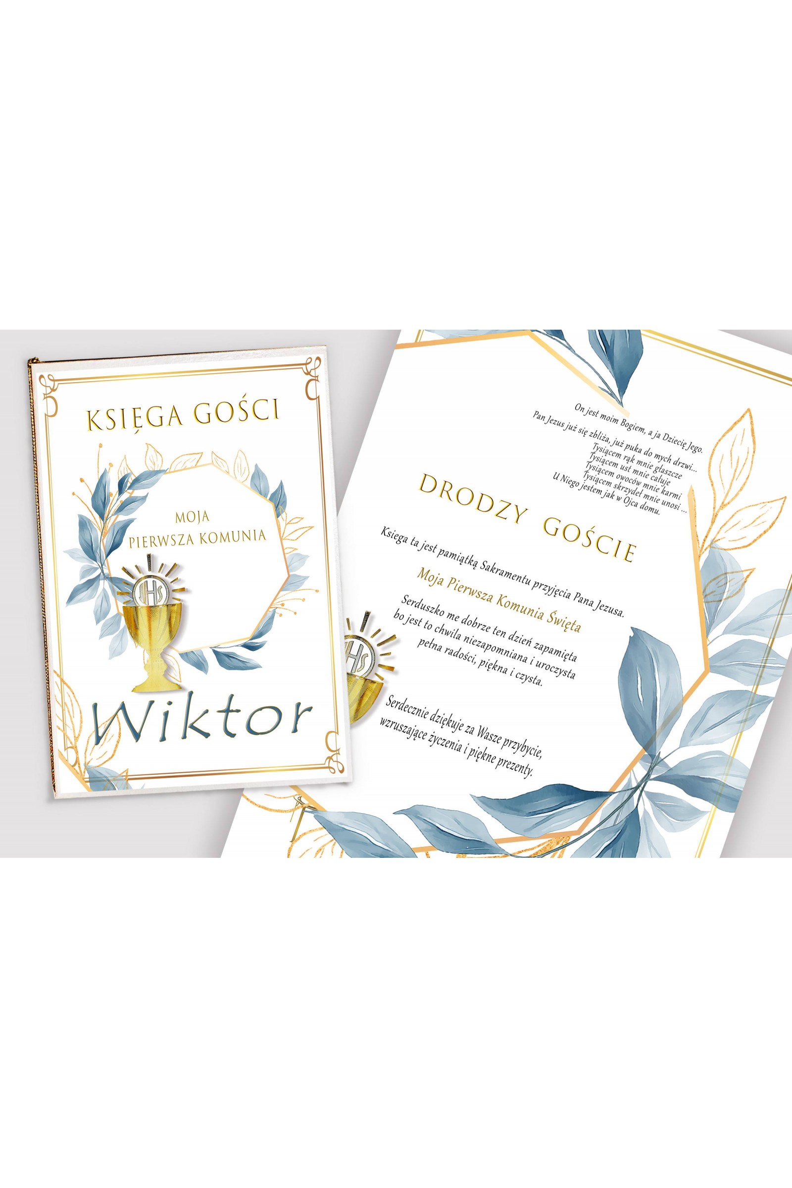 Personalized communion memorial book - Gold with a touch of navy blue Personalized communion memorial book - Gold with a touch of navy blue - obraz 1