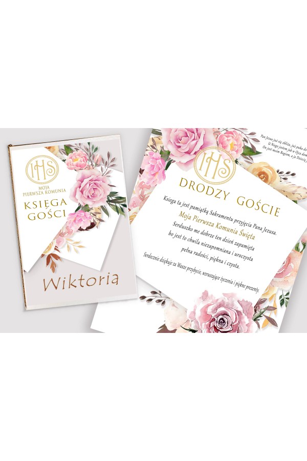 Livre de souvenir de communion personnalisé - Pivoine et rose Livre de souvenir de communion personnalisé - Pivoine et rose - obraz 1