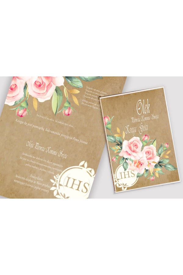 Livre-souvenir de communion personnalisé - Bouquet sur parchemin Livre-souvenir de communion personnalisé - Bouquet sur parchemin - obraz 1