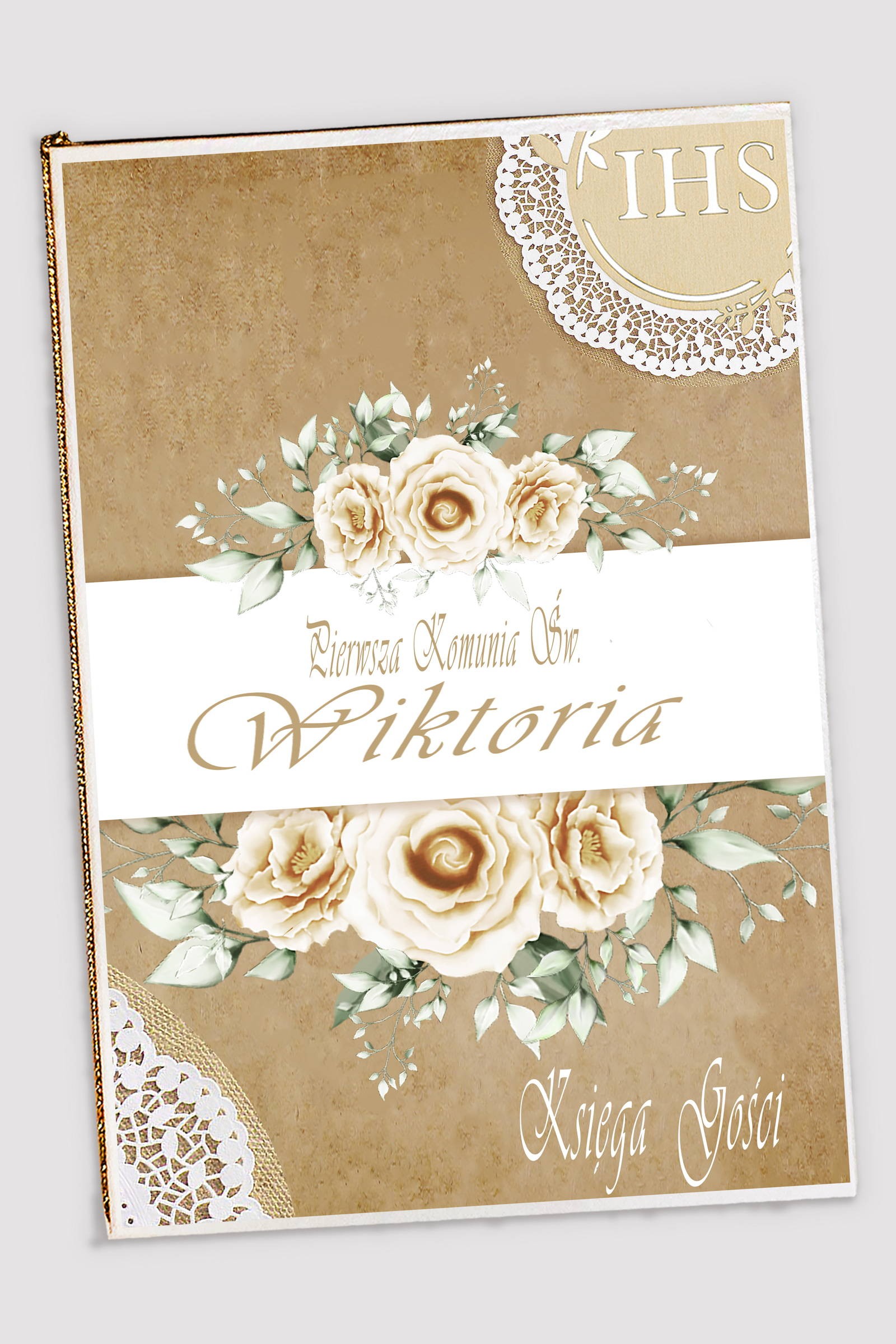 Livre commémoratif personnalisé de communion - Beige parchemin Livre commémoratif personnalisé de communion - Beige parchemin - obraz 0