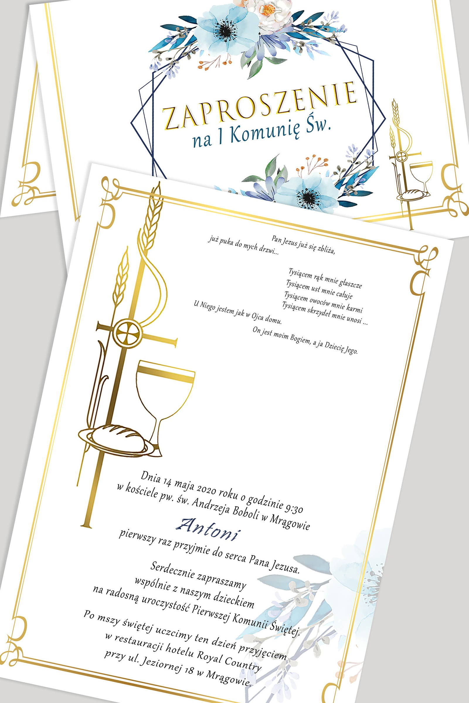 Personalized communion invitations from kits - Blue Watercolor - obraz 0