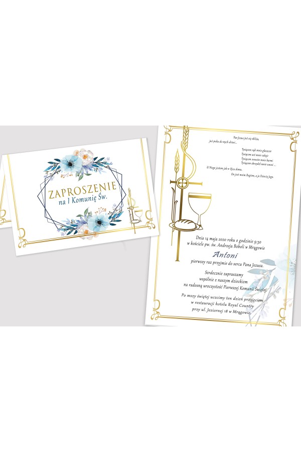 Personalized communion invitations from kits - Blue Watercolor - obraz 2