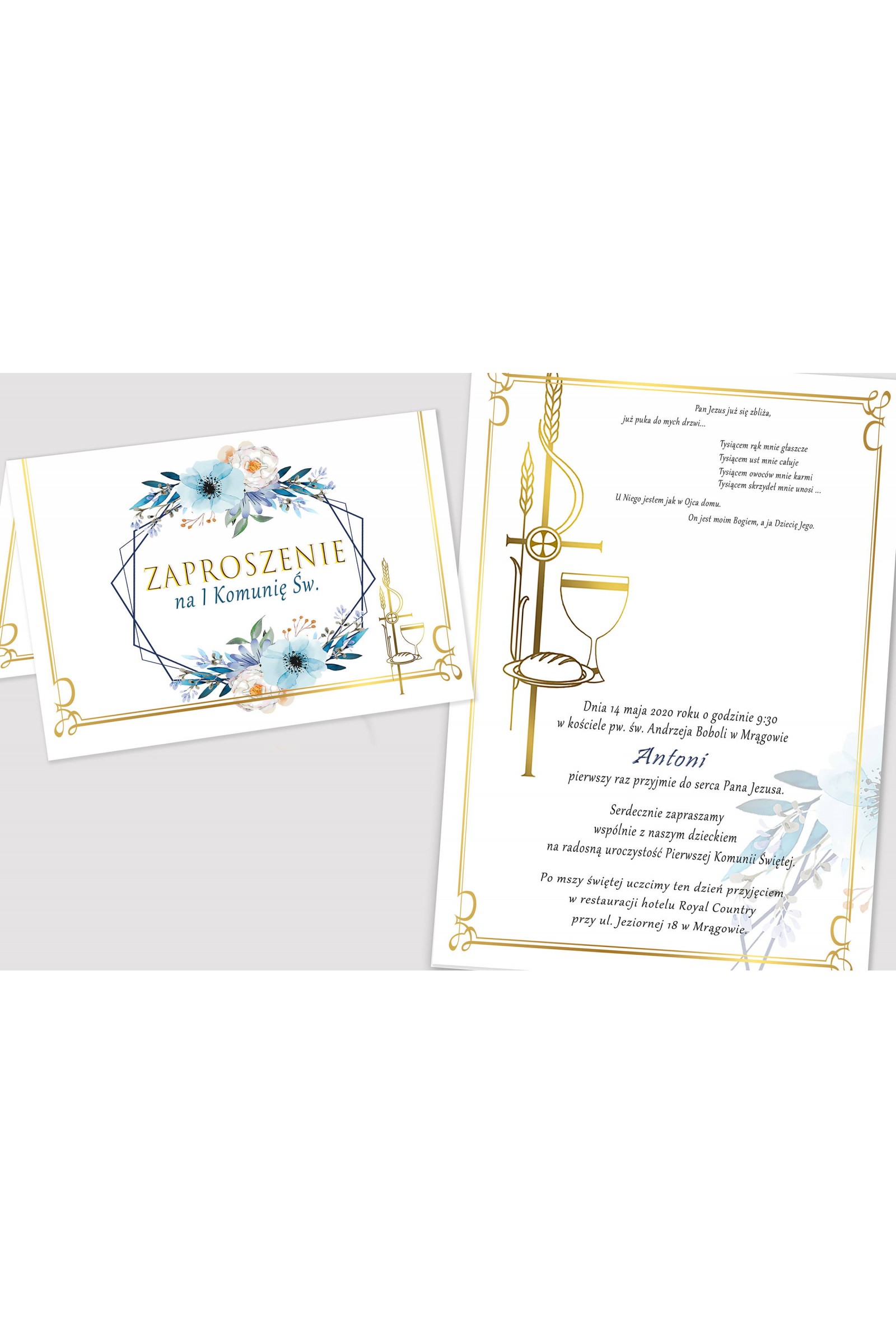 Personalized communion invitations from kits - Blue Watercolor - obraz 2