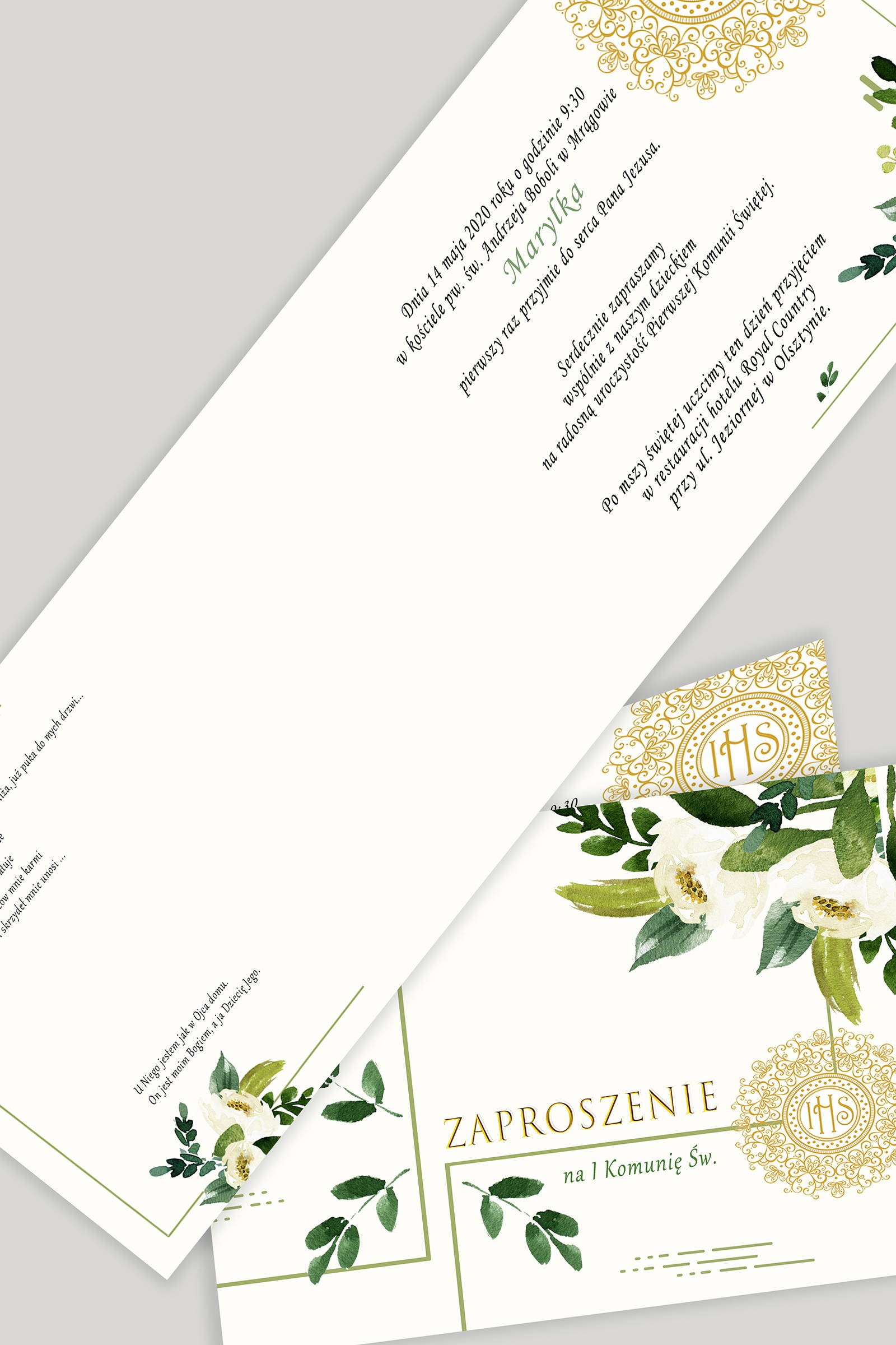 Personalized communion invitations from sets - White bouquet - obraz 0