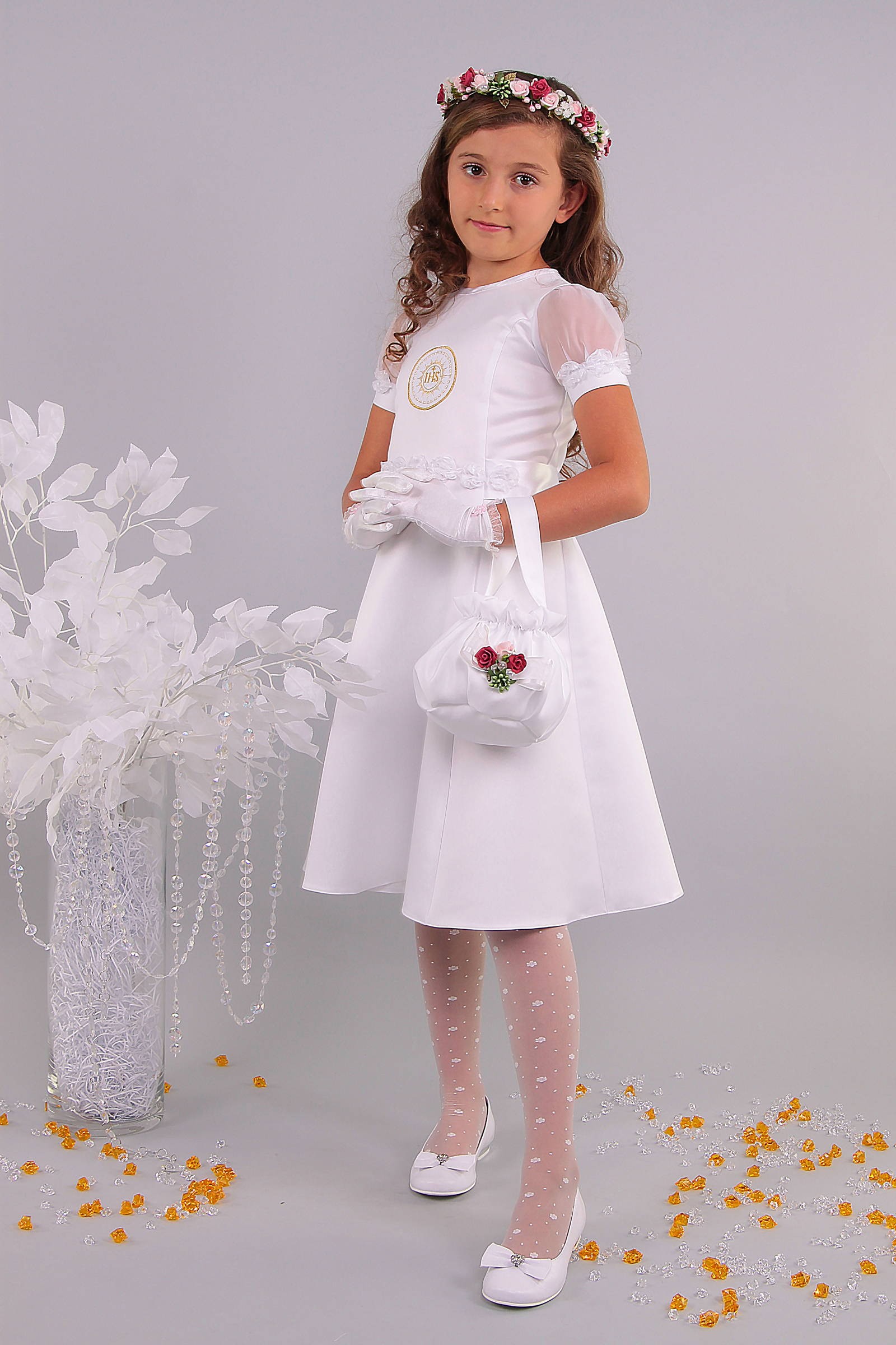 Satin communion dress 7/UK-ST - obraz 0